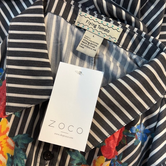 Flying Tomato Striped Shirt with Floral Design - Picture 6 of 7